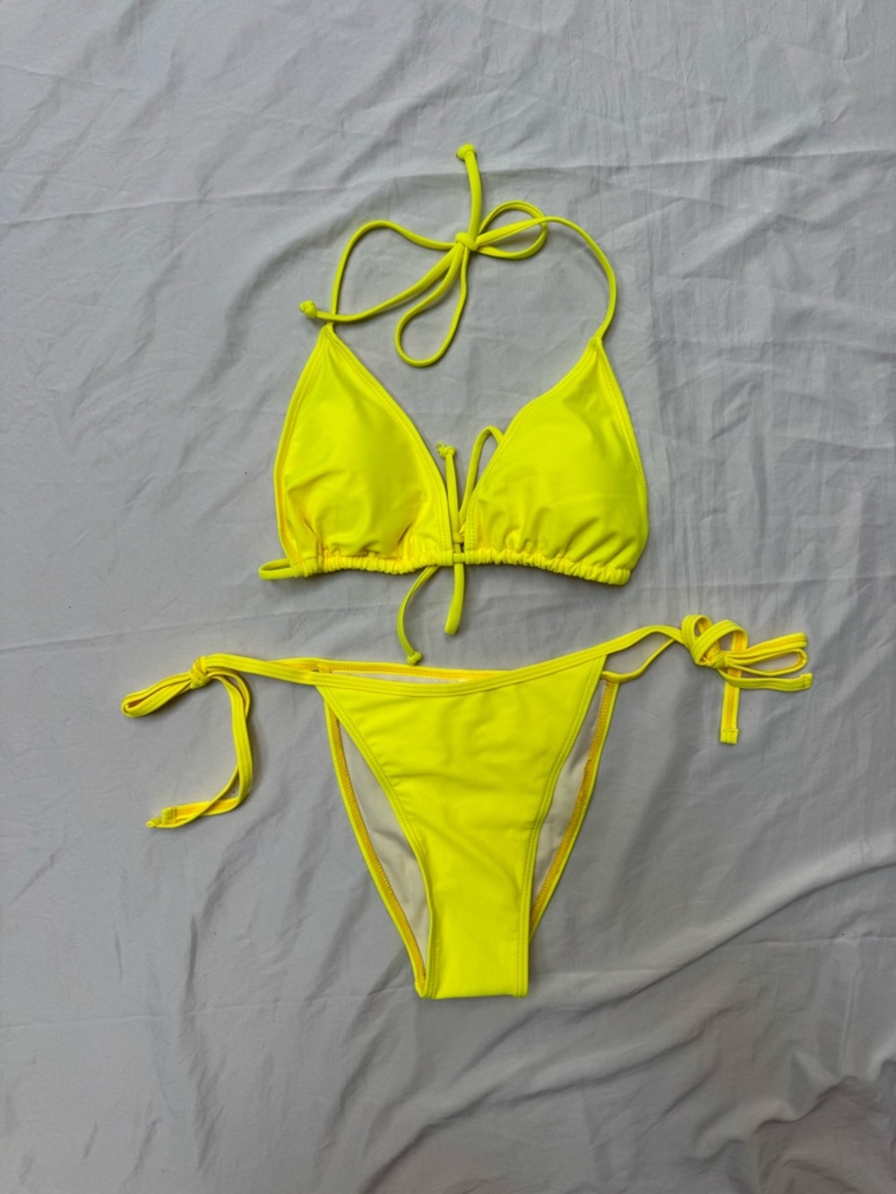 Neon Yellow Tie-Side Triangle Bikini Set